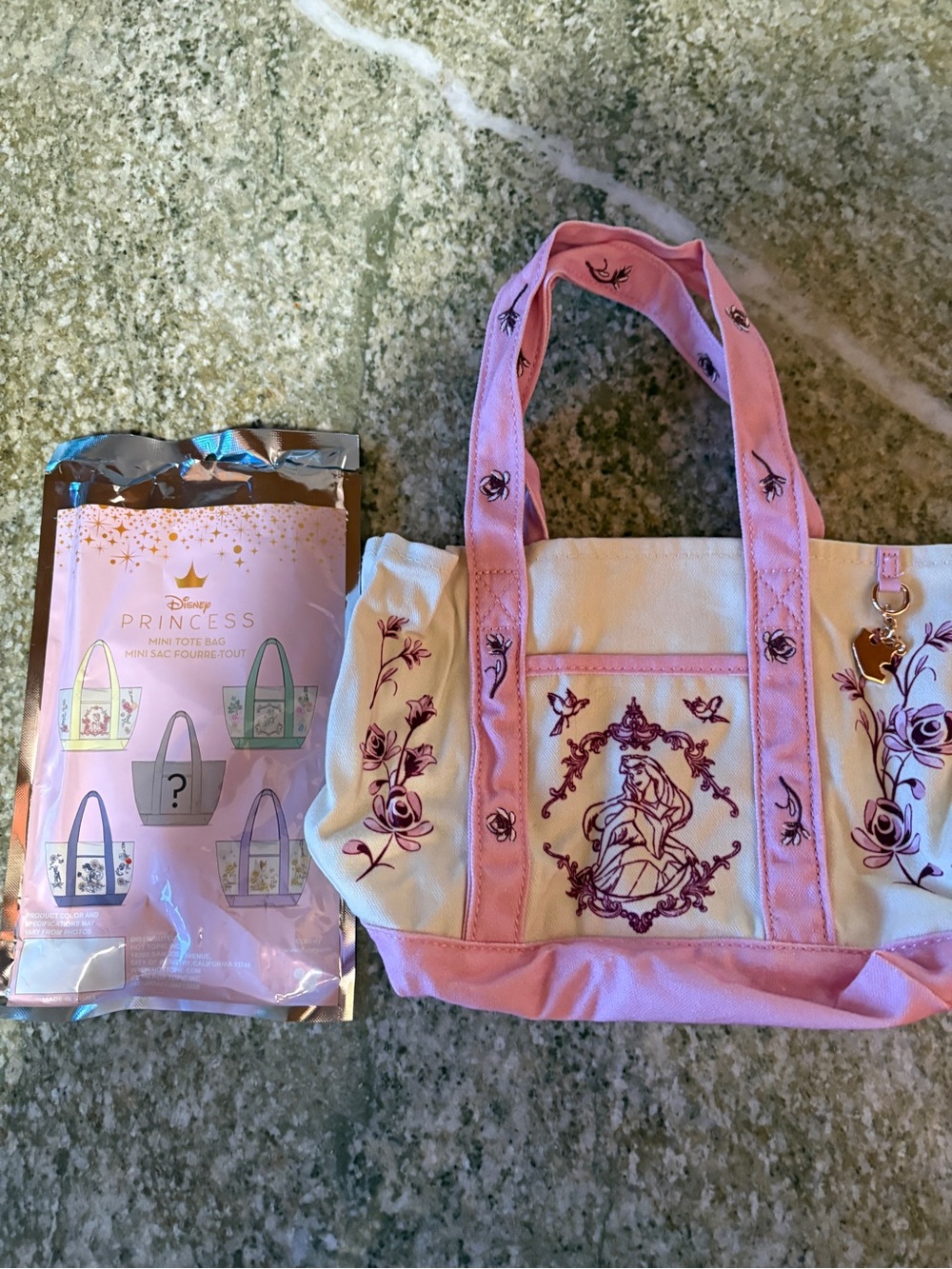 Disney Princess Pink and Cream Mini Tote. Princess Aurora and Castle.